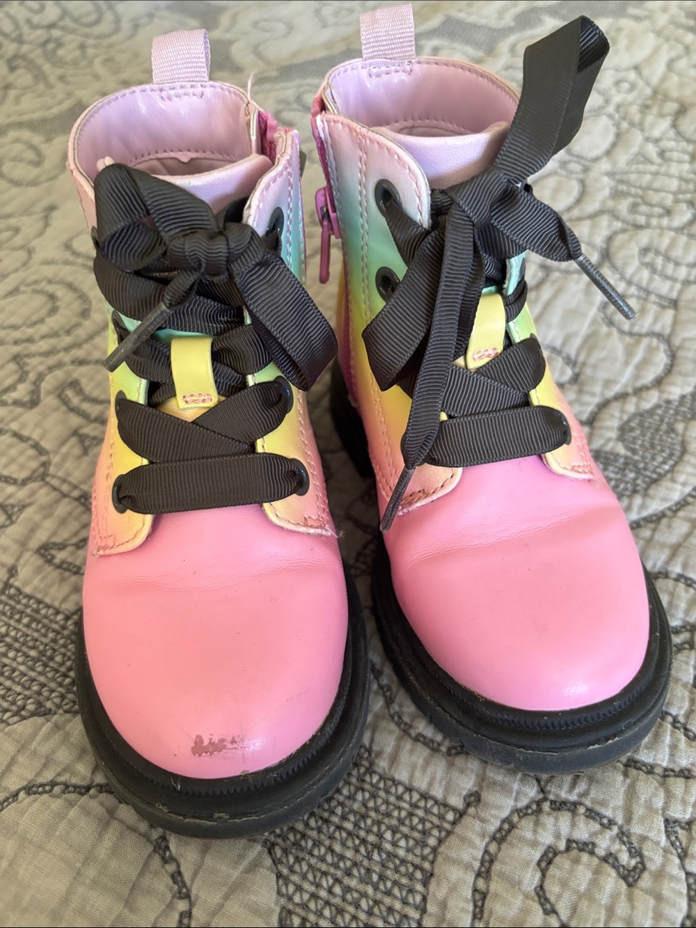 Cat & Jack Pink Rainbow-Accent Lace-Up Kids Boots